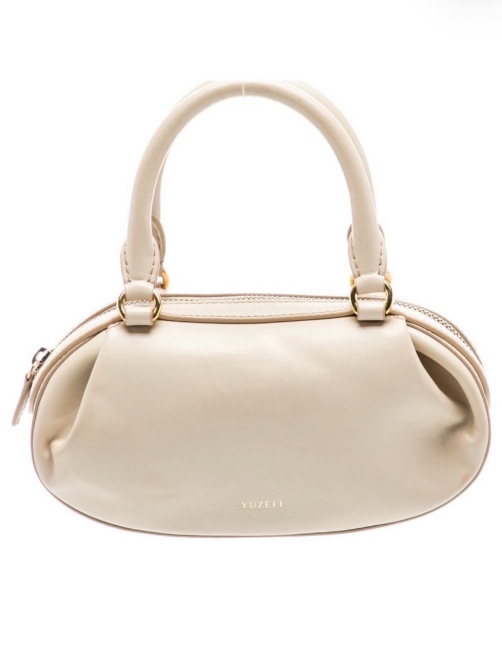 Yuzefi Cream Leather Mini Top-Handle Bag